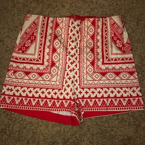 High-Waisted Tribal Red and Cream Colored Shorts